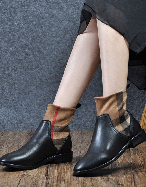 Chelsea Stitching Plaid Fashion Bottes Pour Femmes