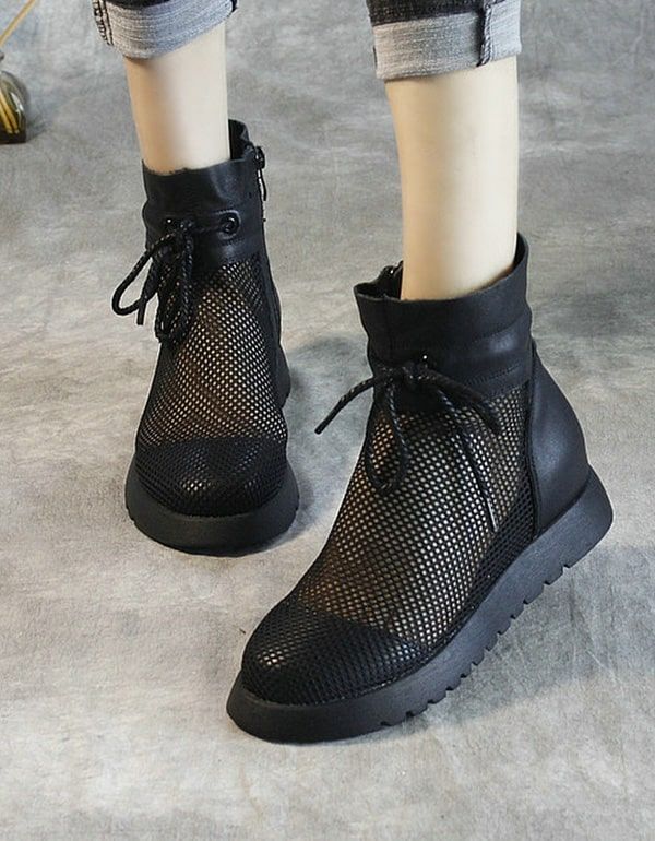 Nouvelles Bottes D'été Noires En Maille De Surélévation Intérieure