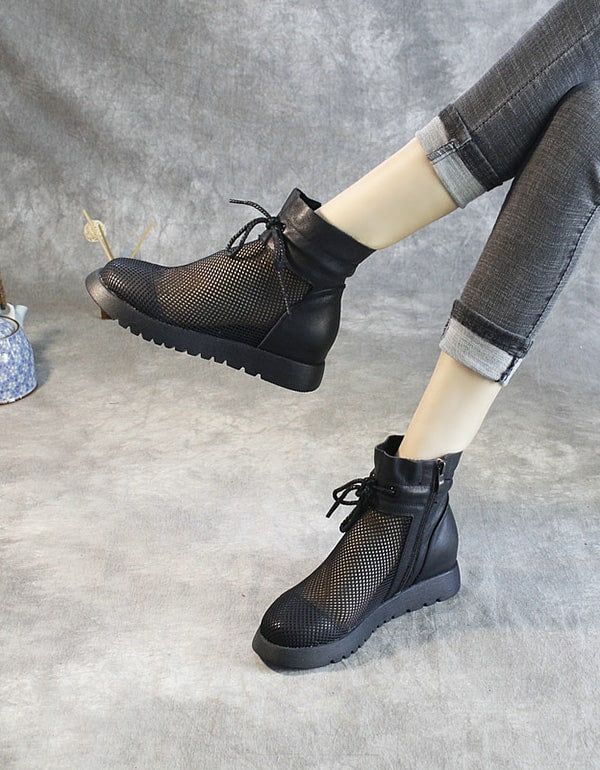 Nouvelles Bottes D'été Noires En Maille De Surélévation Intérieure