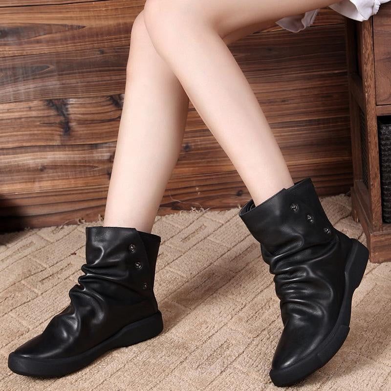 Nouvelles Bottes Pour Femmes En Cuir De Vachette Au Design Plissé