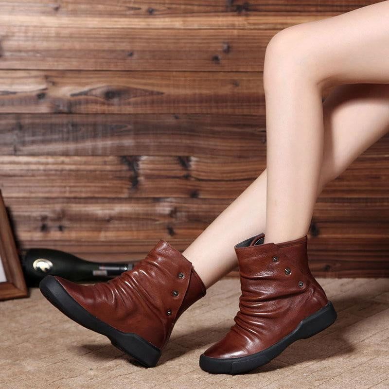 Nouvelles Bottes Pour Femmes En Cuir De Vachette Au Design Plissé