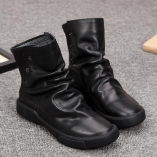 Nouvelles Bottes Pour Femmes En Cuir De Vachette Au Design Plissé