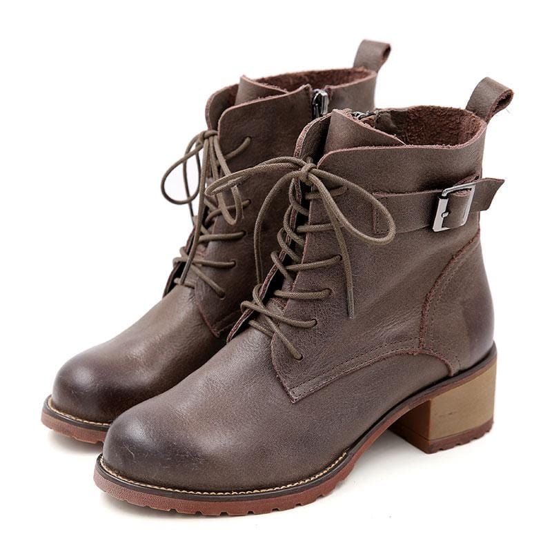 Bottes Martin En Cuir Rétro Automne Hiver Pour Femmes | Chaussures Cadeaux