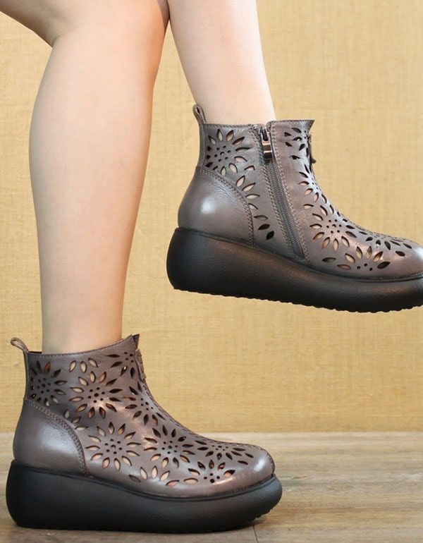 Bottes D'été En Cuir Rétro À Tête Ronde