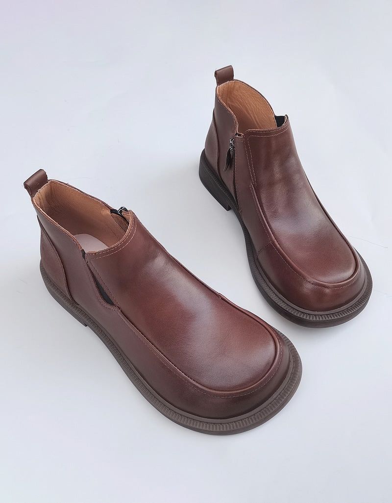 Bottes De Printemps En Cuir Rétro À Tête Large Pour Hommes