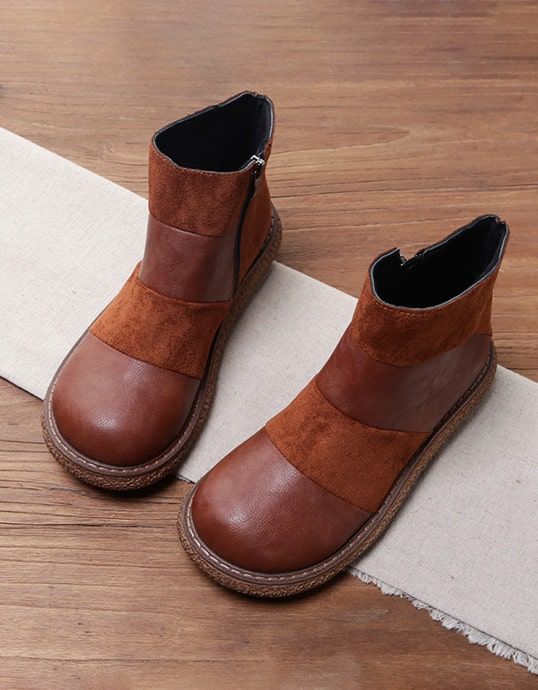 Bottes Rétro À Plateforme En Cuir Avec Patch Fait À La Main