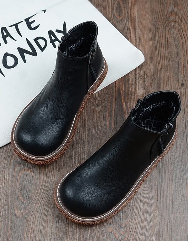 Bottines À Plateforme Rétro En Cuir Lisse Pour Femme