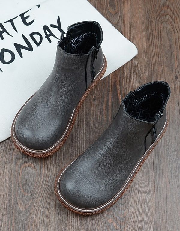 Bottines À Plateforme Rétro En Cuir Lisse Pour Femme