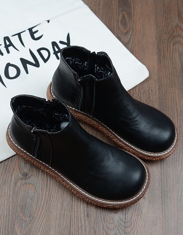 Bottines À Plateforme Rétro En Cuir Lisse Pour Femme