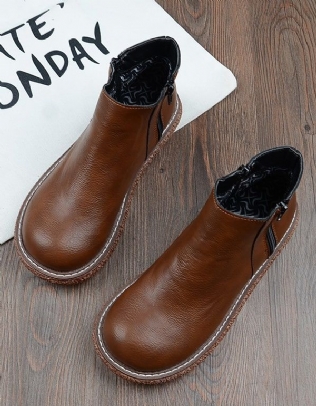 Bottines À Plateforme Rétro En Cuir Lisse Pour Femme