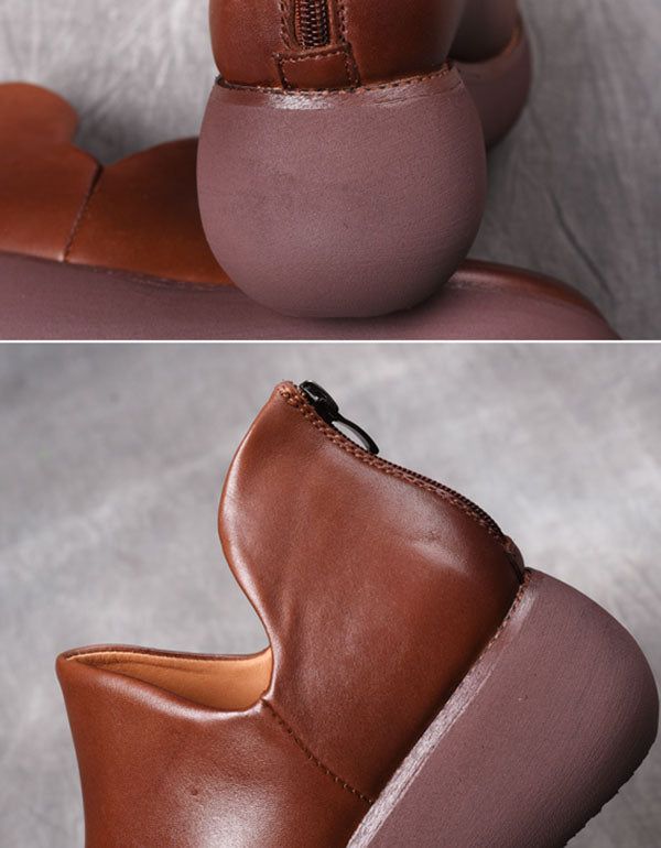 Chaussures En Cuir Rétro Imperméables À Tête Ronde