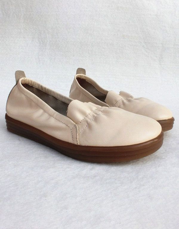 Spring Leather Flats Chaussures De Marche Faites À La Main 35-41