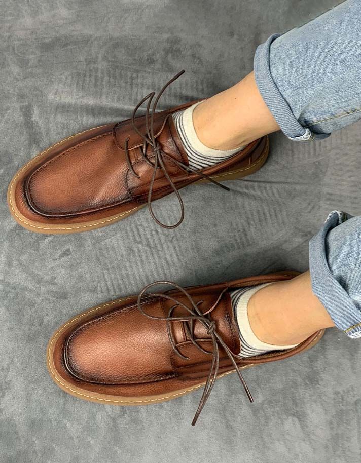 Chaussures Rétro À Lacets Faites À La Main En Cuir Souple Pour Hommes