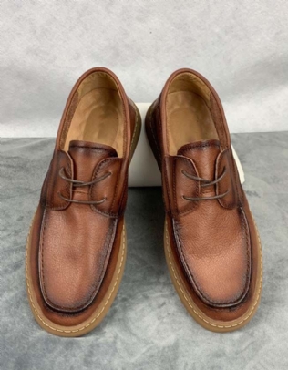 Chaussures Rétro À Lacets Faites À La Main En Cuir Souple Pour Hommes