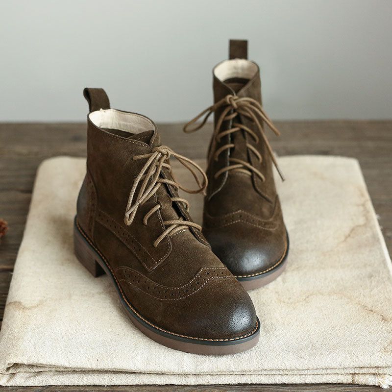 Bottes Oxford Vintage En Cuir Véritable Et Daim