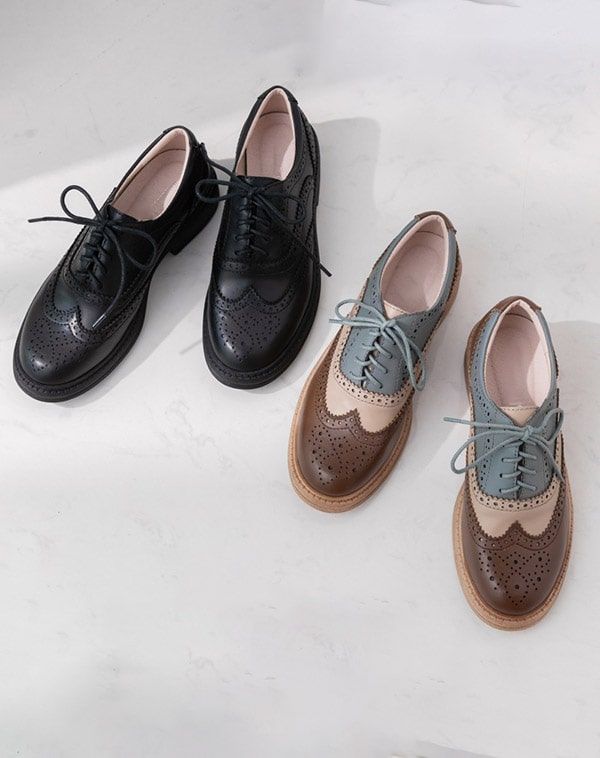 Chaussures Oxford En Cuir Véritable Faites À La Main Pour Femmes