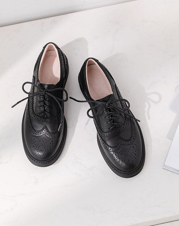 Chaussures Oxford En Cuir Véritable Faites À La Main Pour Femmes