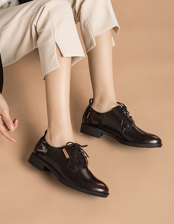 Chaussures Oxford À Lacets 100% Cuir Véritable Faites À La Main