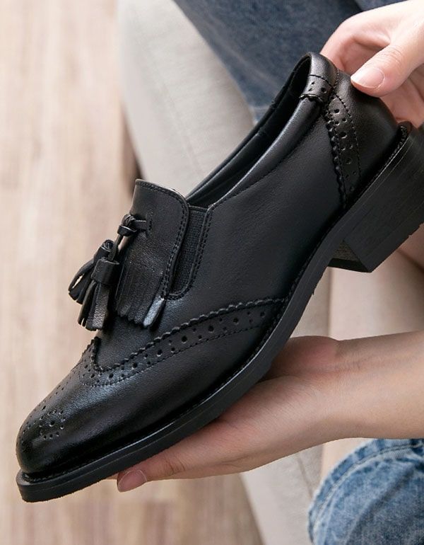 Chaussures Oxford Noires En Cuir Faites À La Main De Style Britannique