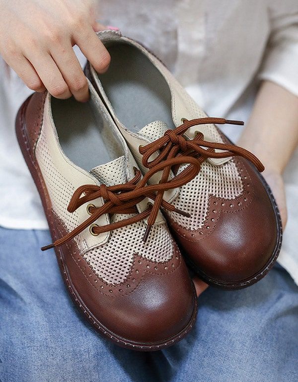 Chaussures Oxford À Talons Épais En Cuir Faites À La Main