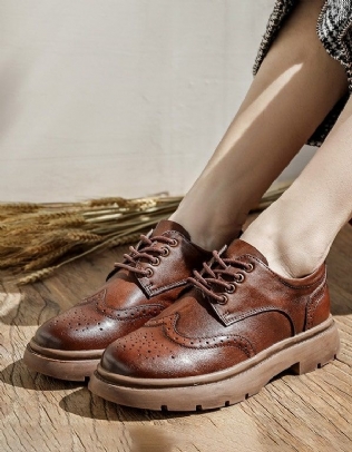 Chaussures Oxford À Talons Épais De Style Britannique En Cuir Véritable