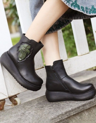 Bottes Compensées Vintage En Cuir Rétro À Semelles Épaisses