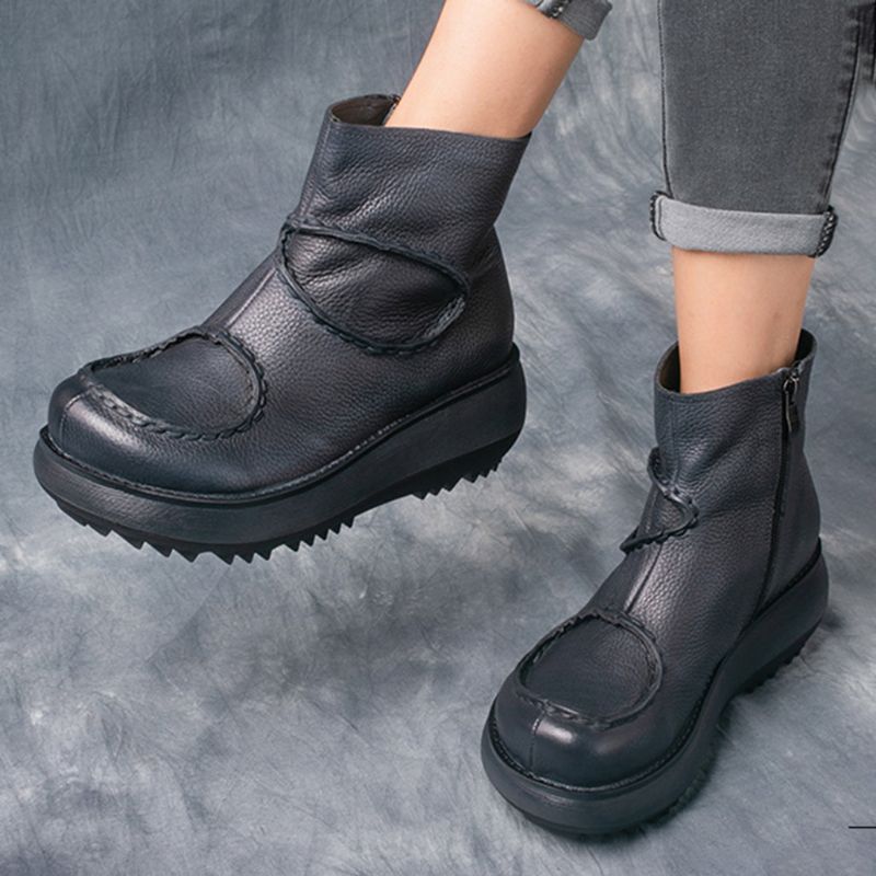 Bottes Courtes Compensées En Cuir Rétro | Chaussures Cadeaux