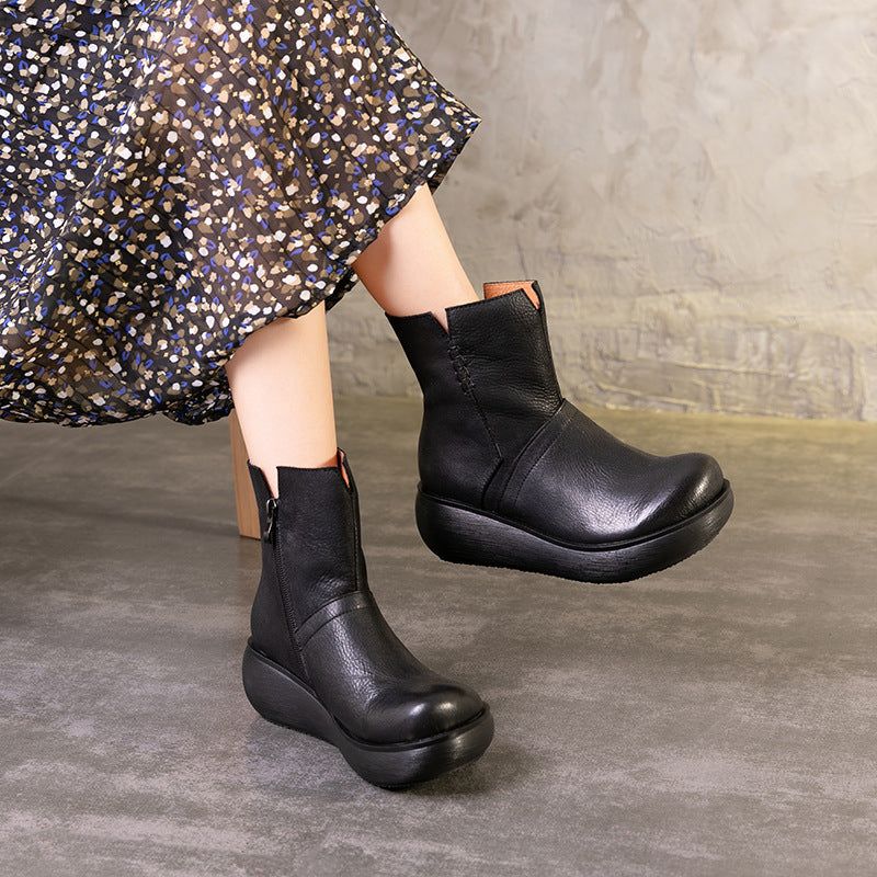 Bottes Pour Femmes Imperméables En Cuir Rétro D'automne