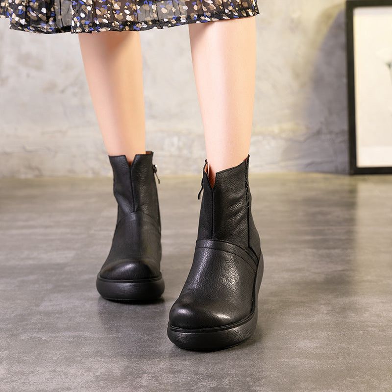 Bottes Pour Femmes Imperméables En Cuir Rétro D'automne