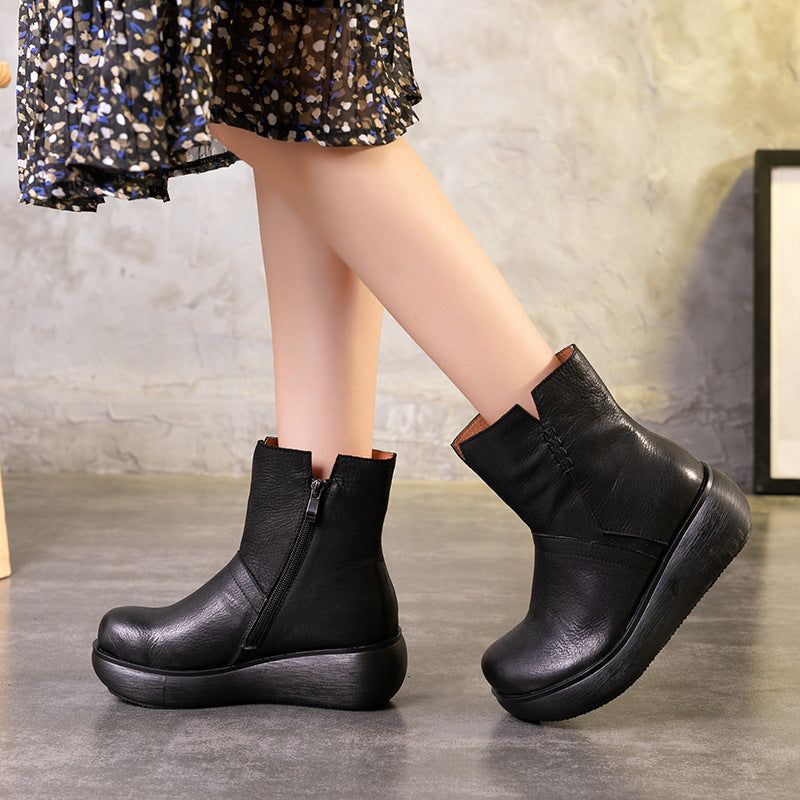 Bottes Pour Femmes Imperméables En Cuir Rétro D'automne