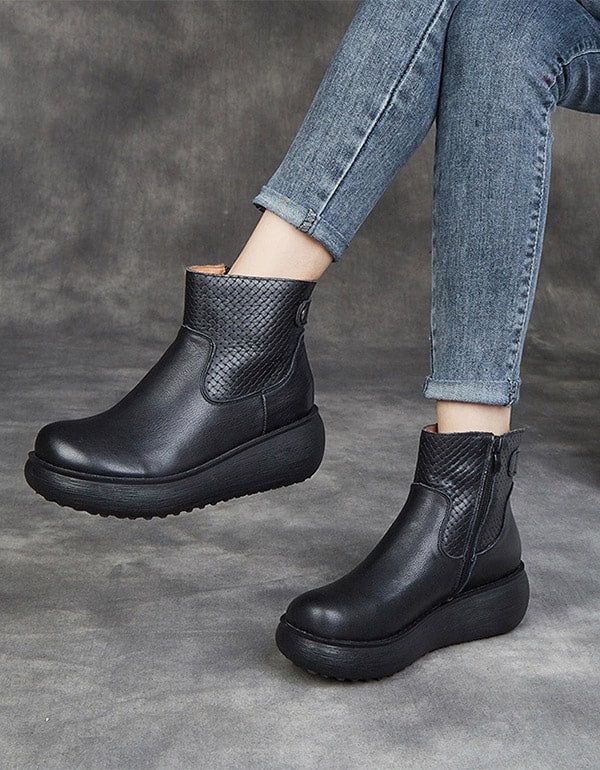 Bottes À Plateforme Confort En Cuir Automne-hiver