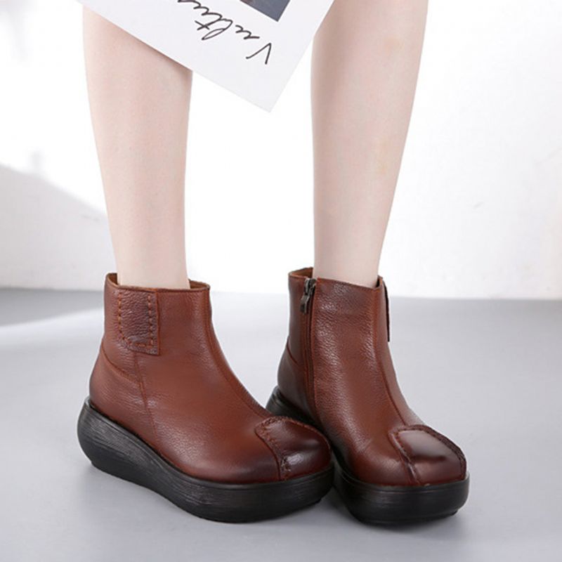 Bottes À Plateforme En Cuir Rétro Épaisses Pour Femmes