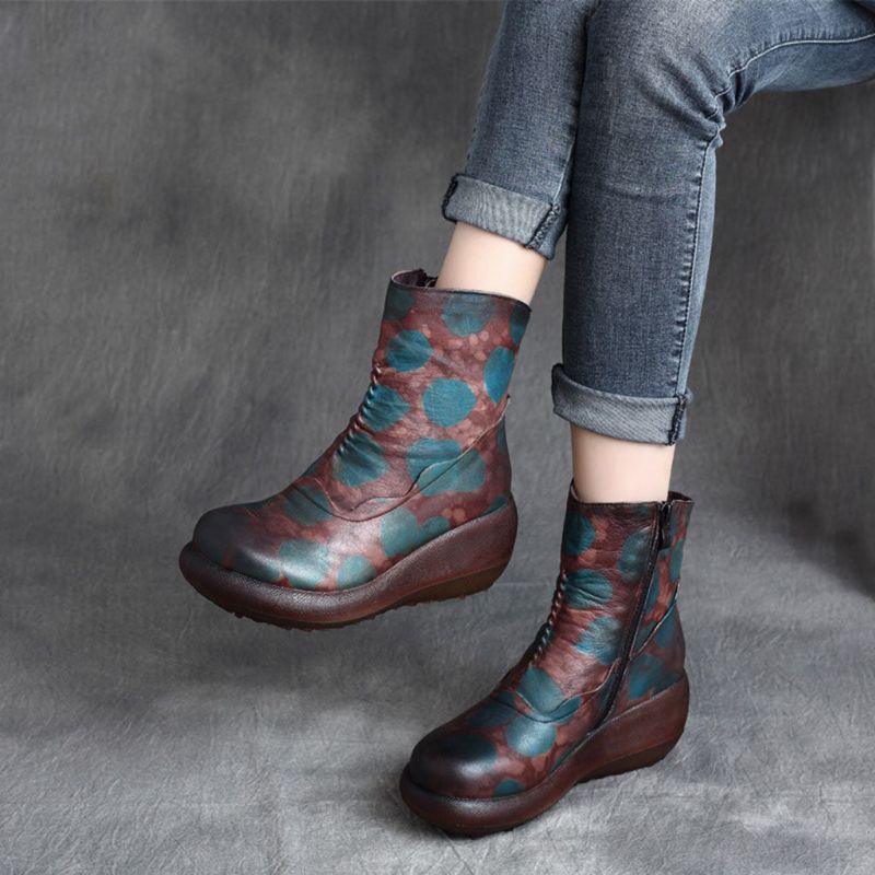 Bottes À Plateforme En Cuir Rétro Faites À La Main D'automne