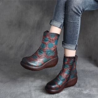 Bottes À Plateforme En Cuir Rétro Faites À La Main D'automne