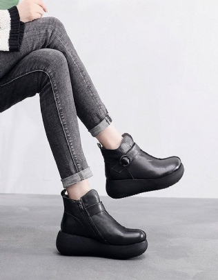 Bottes À Plateforme En Cuir Rétro Pour Femmes