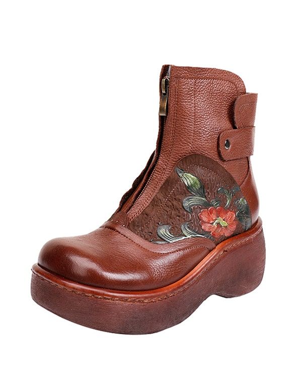 Bottes À Plateforme En Cuir Rétro Wild Head Imperméables