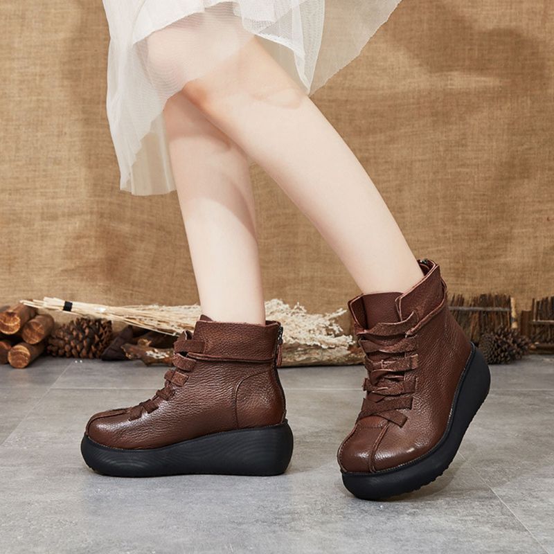 Bottes À Plateforme Rétro Imperméables En Cuir