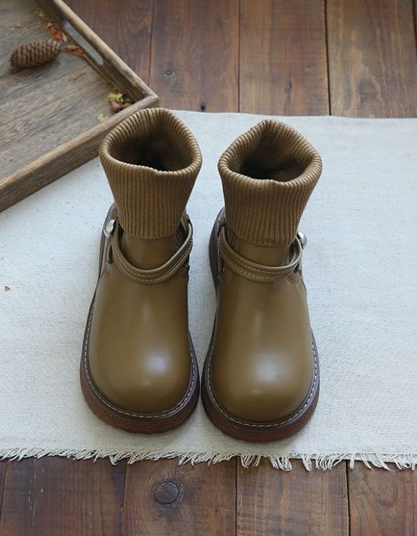 Bottes Rétro Faites À La Main À Tête Ronde En Peluche