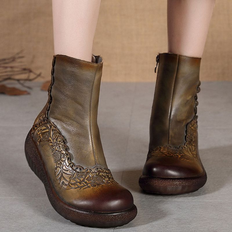 Bottes Rétro À Fond Épais Sculptées À La Main | Chaussures Cadeaux