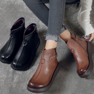 Bottes Rétro Imperméables Pour Femmes À Talon Compensé En Cuir