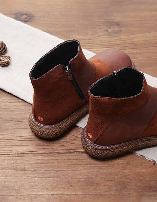 Bottes Rétro À Plateforme En Cuir Avec Patch Fait À La Main