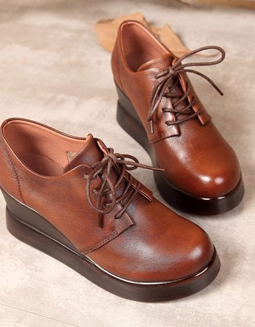 Chaussures Compensées À Lacets En Cuir Véritable