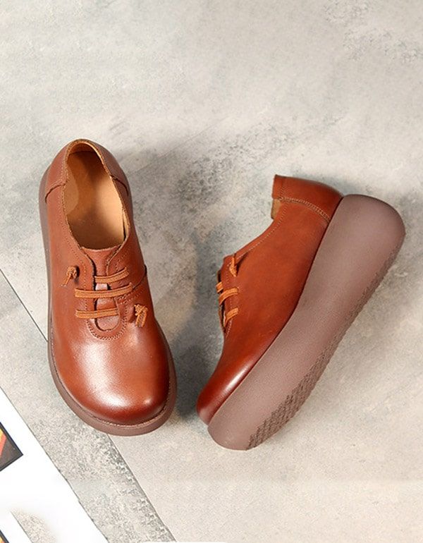 Chaussures À Plateforme En Cuir Pour Dames À Tête Ronde Printemps-été