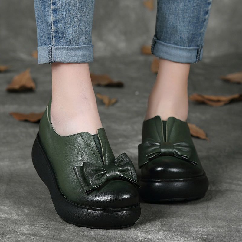 Chaussures À Plateforme En Cuir Rétro Bowknot D'automne