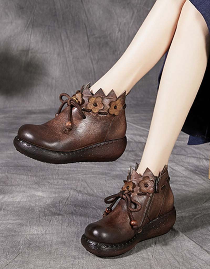 Lace-up Flowers Handmade Retro Boots Femmes