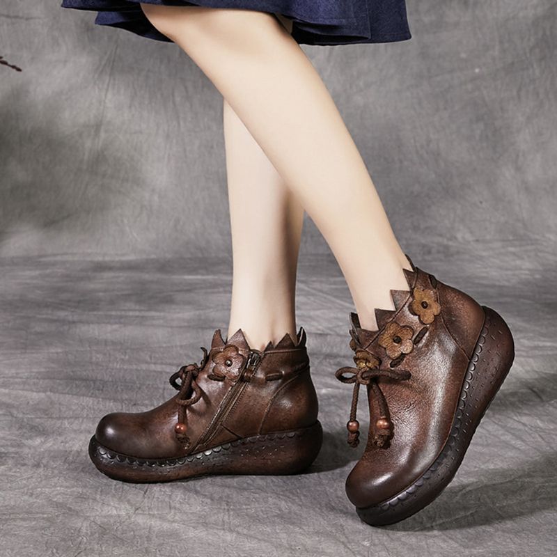 Lace-up Flowers Handmade Retro Boots Femmes