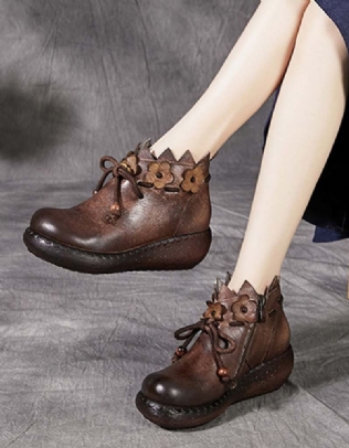 Lace-up Flowers Handmade Retro Boots Femmes