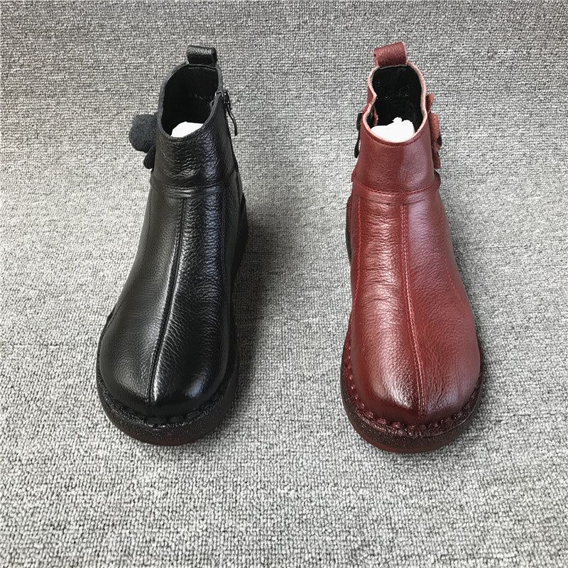 Bottes D'automne Et D'hiver En Cuir Rétro Pour Femmes 35-41