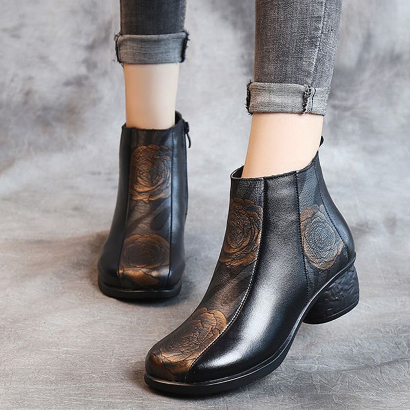 Bottes Courtes Hiver Ethnique Cuir 35-41 | Chaussures Cadeaux