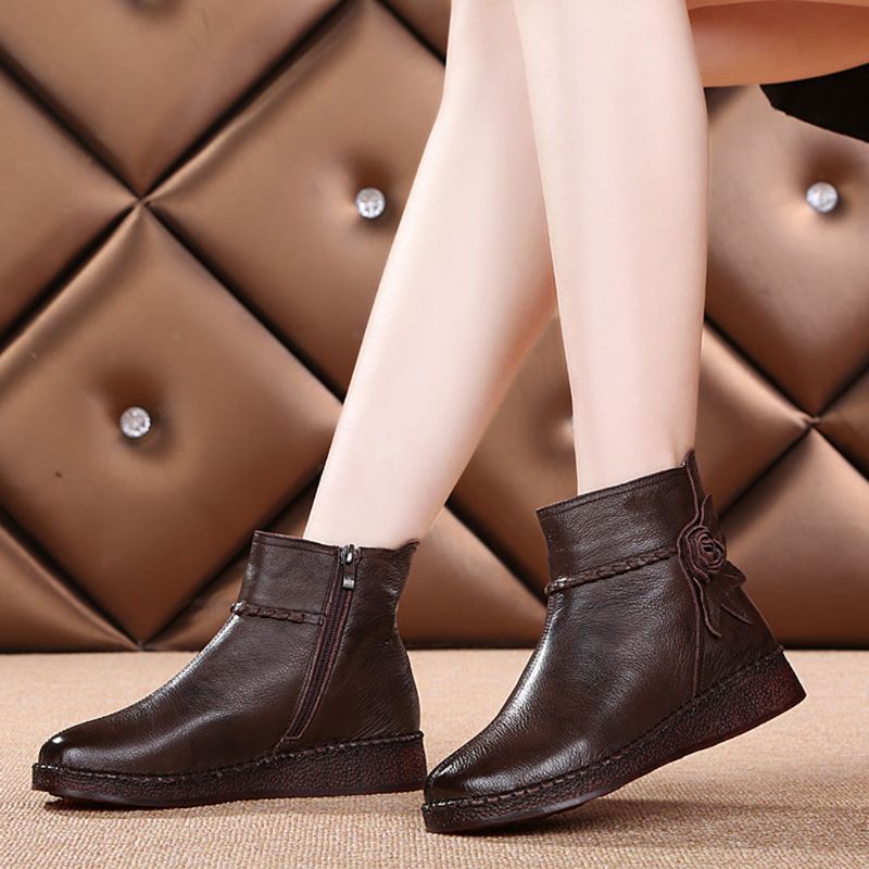 Bottes Courtes Rétro En Cuir Automne Hiver | Chaussures Cadeaux 36-41